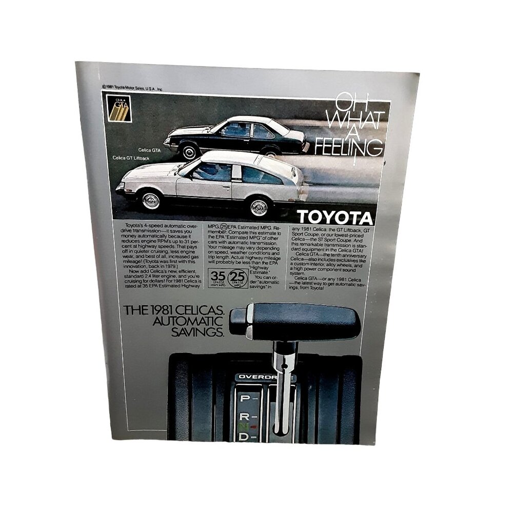 1981 Toyota Celica GT GTA and Liftback Automatic Original Vintage print ad 80s